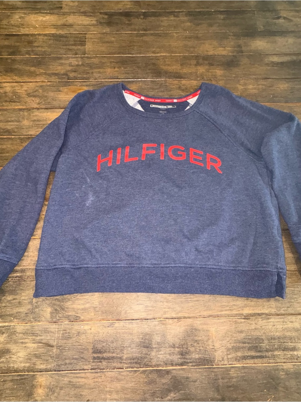 Tommy Hilfiger Navy Blue Crewneck Sweatshirt with Red Logo